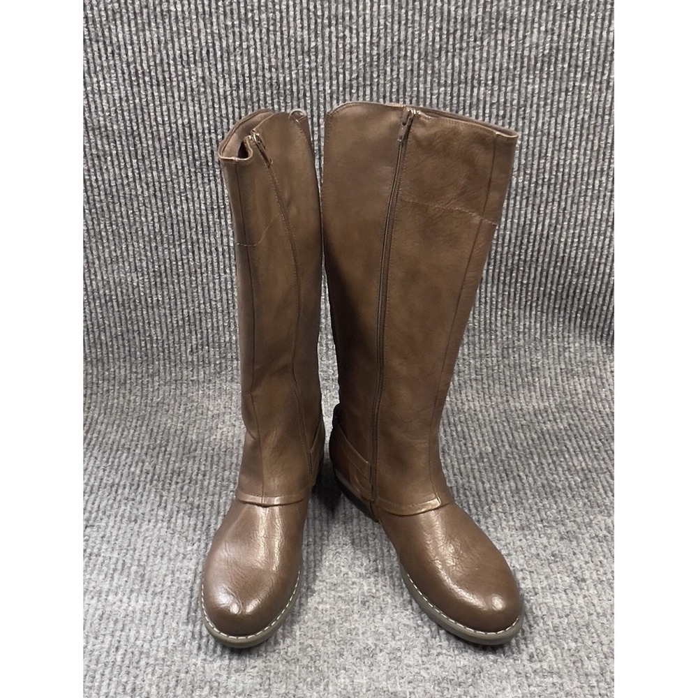 Baretraps Women Boots 8M Dark Brown Breslin Riding Boots Zip Side 1" Heels NIB